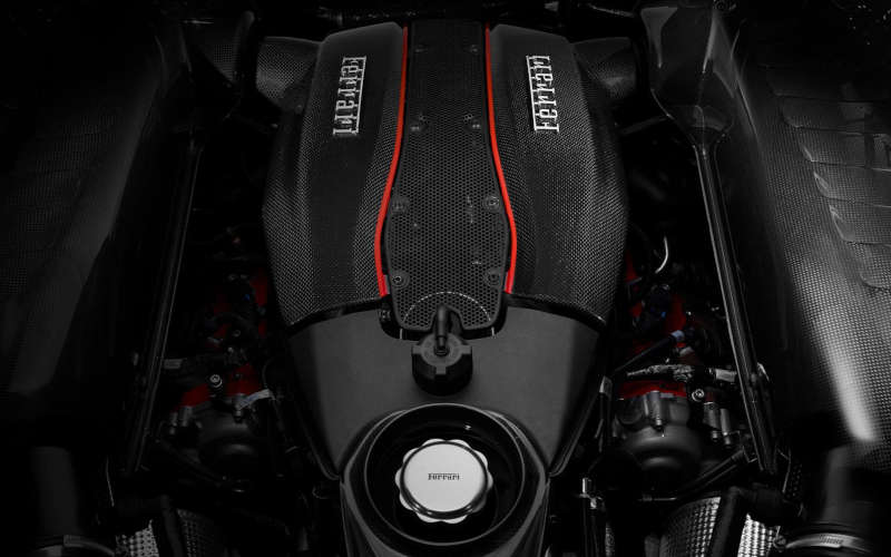 The engine of the Ferrari 488 Pista